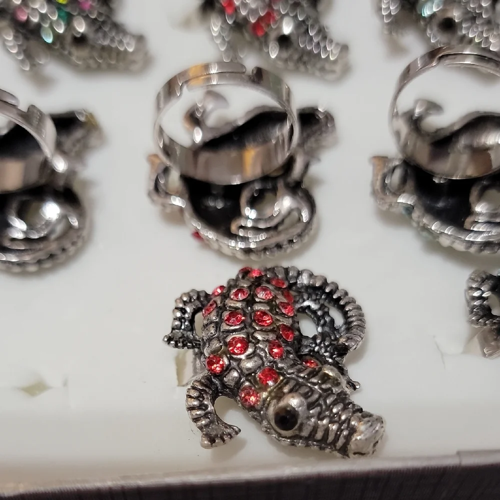 Silver and Multicolor Rhinestone Alligator Adjustable Rings - Picture 4 of 6